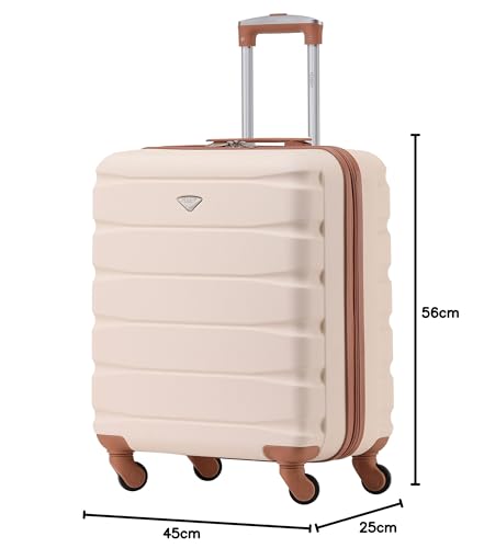 Flight Knight 56x45x25 EasyJet Cabin Bag, Jet2, British Airways Suitcase - Lightweight Small Durable 4-Wheel Cabin Case, Maximum Carry-On Size, ABS Hard Shell, 10kg Hand Luggage Bag- 56 x 45 x 25