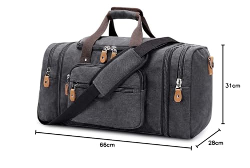 Gonex Expandable Canvas Holdall for Men, 50L / 60L Duffel - Multi-Pockets Overnight Weekend Bag, Unisex Holdall Travel Duffle - Weekender bag, Dark Grey