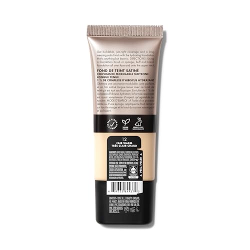 e.l.f. Soft Glam Foundation, Medium Coverage, Long-Lasting & Buildable Foundation For A Smooth, Satin Finish, Vegan & Cruelty-Free, 12 Fair Warm