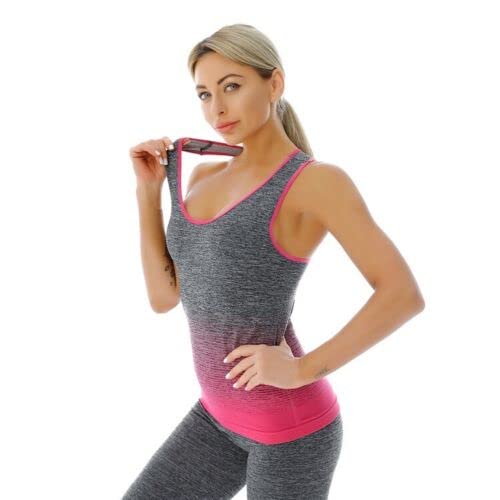 ZiaWorld Women Workout Outfits 2 Piece Set, Gym Set Seamless Ribbed Casual Comfortable Vest Top High Waist Leggings Sets, Sports Activewear Tracksuit Yoga Fitness Ladies Gym Wear, Pink, S/M