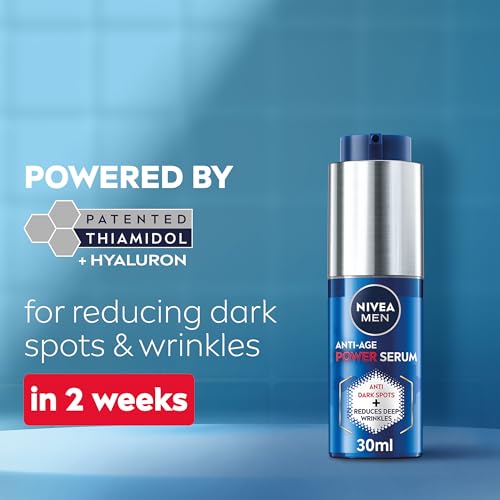 NIVEA MEN Anti-Age 2in1 Power Serum (30ml), Hydrating Serum with Thiamidol and Hyaluronic Acid, Reduces Deep Wrinkles and Dark Spots for Younger-Looking Skin