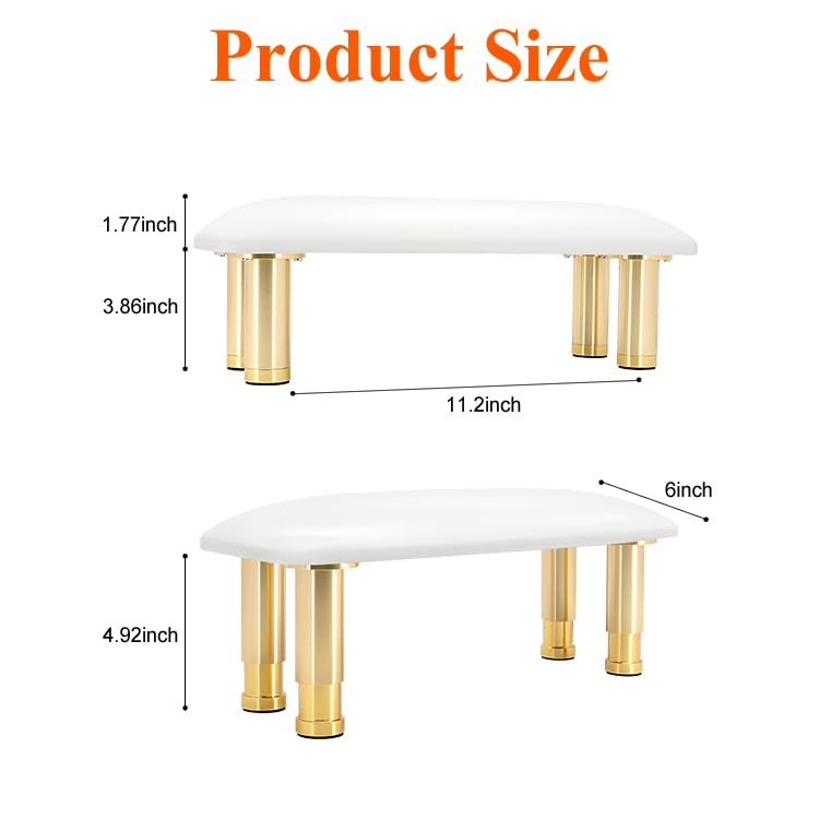 Cleanable Arm Rest for Nails Tech, Adjustable Height, Waterproof Nail Arm Rest White Manicure Hand Rest with Non-Slip Aluminum Alloy Legs, Technology Leather, Nail Polish Can Be Wiped Off, HR601