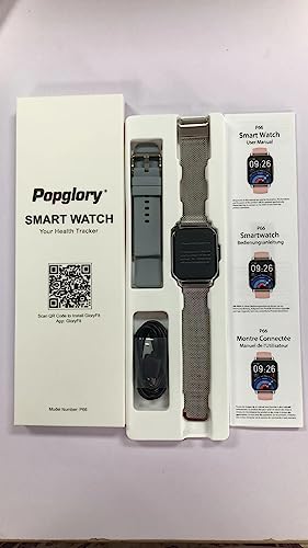 Popglory Smart Watch for Women Men Answer/Make Calls, 1.85" Smartwatch 44mm 2 Straps & Split Screen, 100+ Sports Fitness Watch with Blood Pressure/Oxygen/Heart Rate Monitor for iOS and Android