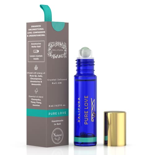 BALIPURA - Pure Love Crystal Aura Roll On- Jasmine Essential Oil with Rose Quartz Crystals - Essentail Oils for Body - Calming Essential Oils Roll On- Relaxation Gifts for Women