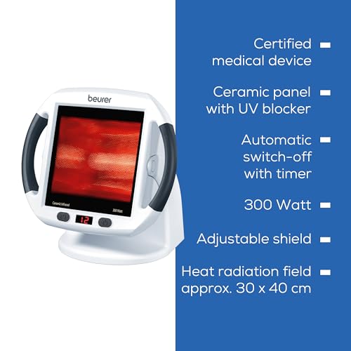Beurer IL50 Infrared Heat Lamp, Soothing Heat For Colds And Muscle Tension, Infrared Light Therapy with 300 watts, Improves Blood Circulation, 100% UV Blocker, Medical Device