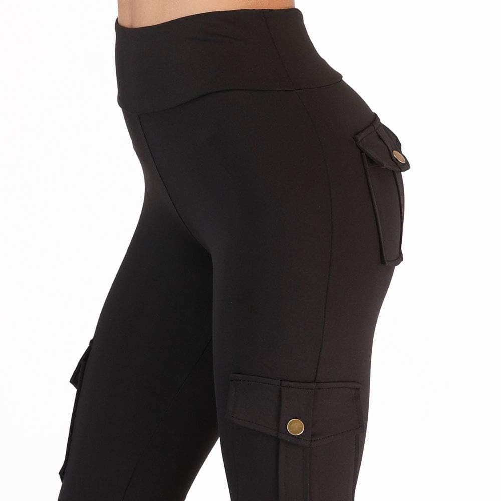 Nuofengkudu Women's High Waist Running Sports Leggings with Pockets Push up Stretch Jogging Bottoms Funky Gym Fitness Yoga Pants Casual Streetwear(Balck,XL)