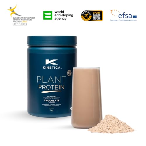 Kinetica Sports Plant Protein Powder - Chocolate Flavour | 23g Protein/Serve, 33 Servings/1Kg | Blend of Pea & Rice Protein | Dairy & Gluten Free |Vegan & Low in Sugar | Easy Mixability