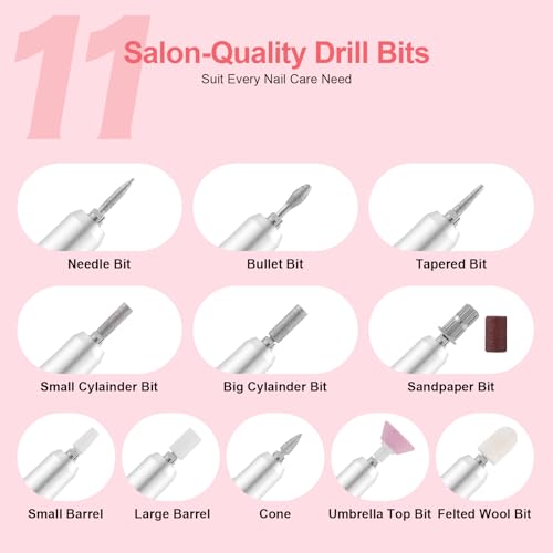 Electric 45000RPM Nail Drill Machine Rechargeable Portable Nail File Electric DIY Nail Drill Kit with Smart LCD Screen for Gel Nail Manicure and Pedicure Reflective Body etc (Gradient)