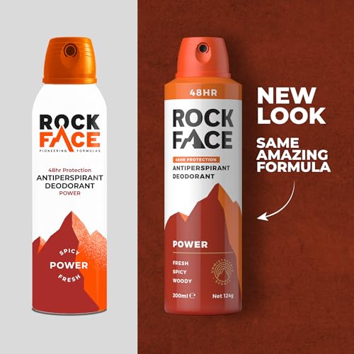 Rock Face Antiperspirant Deodorant for Men - Power Spicy Oriental Scent, 200ml Spray, 48 Hour Protection, Non-Staining, Multipack of 6