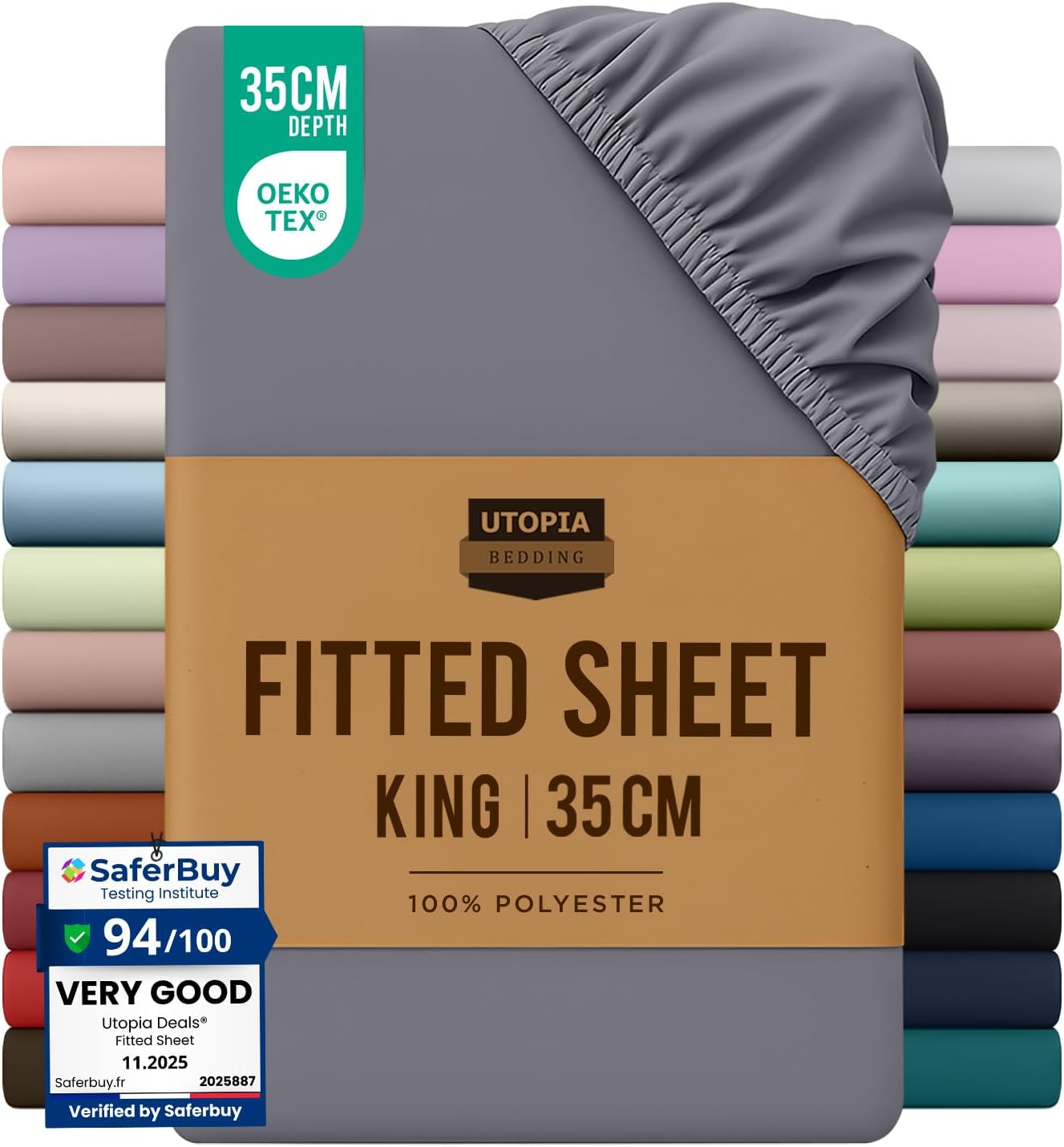 Utopia Bedding King Fitted Sheet Grey Deep Pocket 35cm