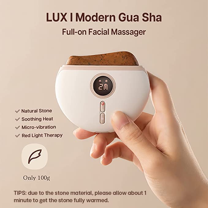 VRAIKO LUX1 LED Gua Sha Device, Bian Stone Gua Sha Facial Tool with Heat and Vibration, Face Massager for Anti-Aging Wrinkles Puffiness Skin Rejuvenation and Toning (Lux1 White)