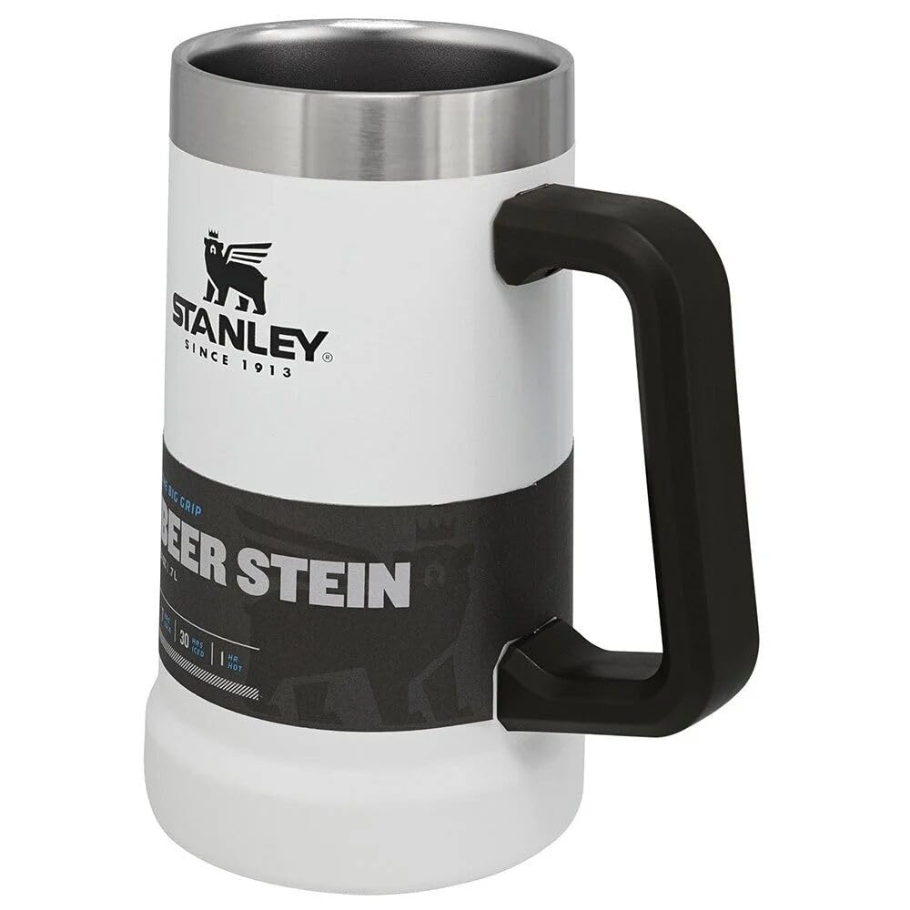 Stanley Adventure Vacuum Beer Stein 0.7L - Travel Mug Keeps Drinks Cold For 7 Hours - Stainless Steel Thermal Cup With Handle - Dishwasher Safe - Polar White