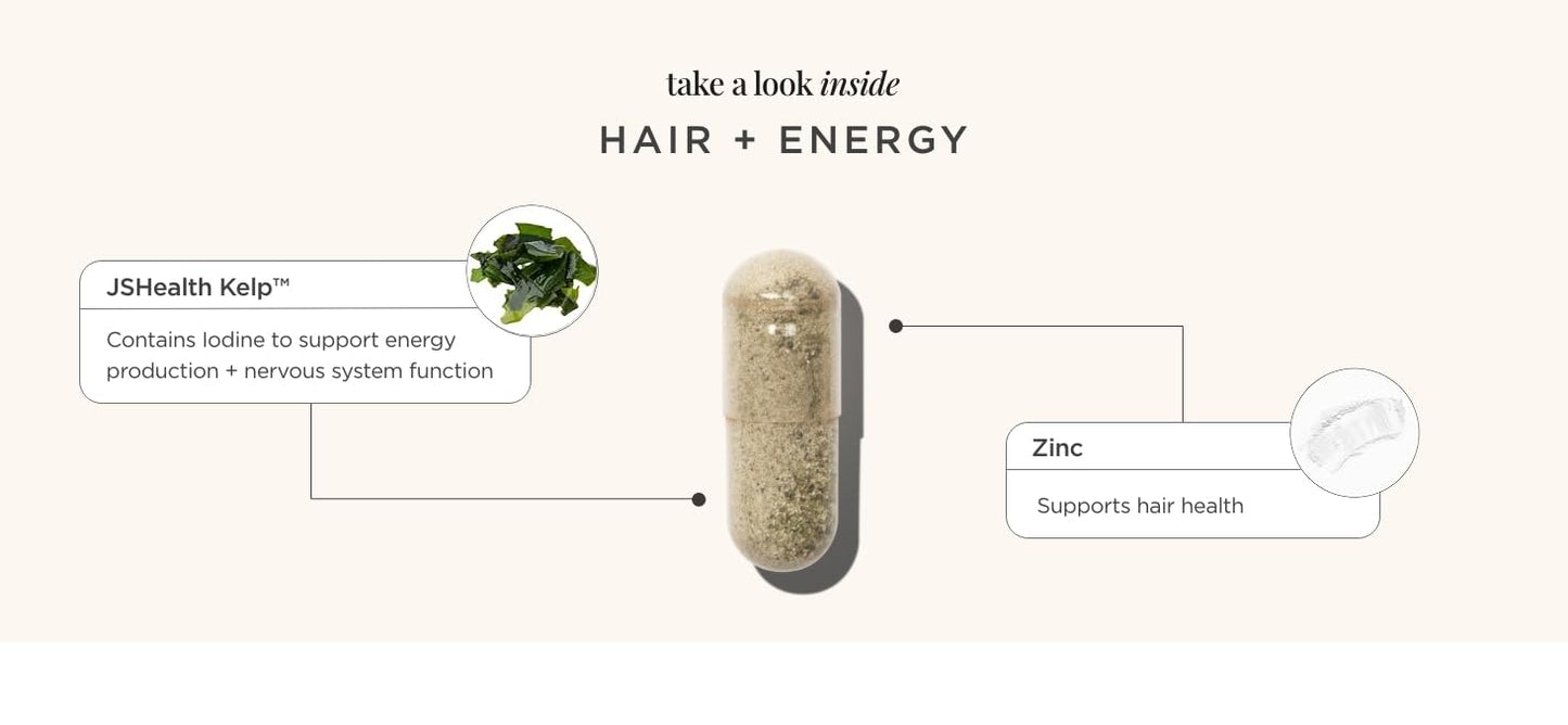 JSHealth Vitamins Hair and Energy Formula Hair Growth Vitamins | Hair Vitamins for Women and Men | Zinc and Iodine Hair Supplements for Hair Growth | Hair Loss Supplements | (60 Capsules)