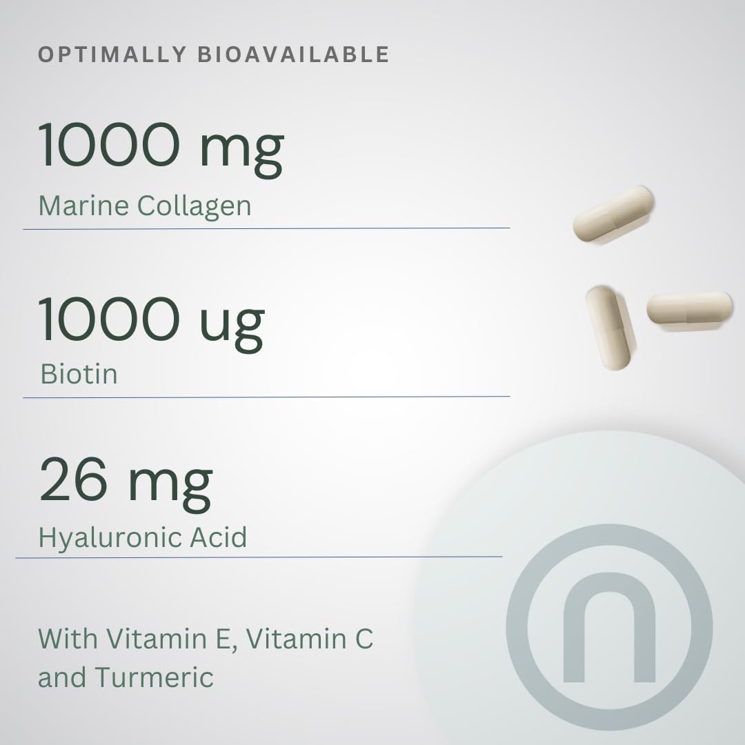 Collagen Complex with Biotin, Hyaluronic Acid, Vitamin E, Vitamin C and Turmeric | Healthy Skin, Hair, Nails | Made in The UK | 60 Capsules