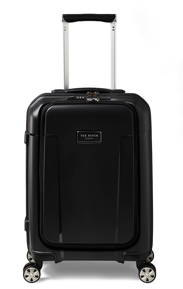 Ted Baker Flying Colours Small Trolley Spinner Suitcase with Front Pocket and USB Smart Feature, Black