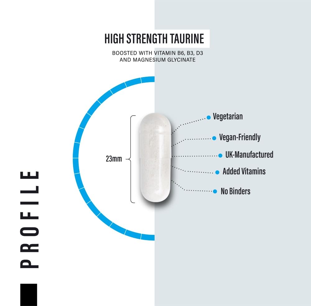 Taurine Supplement 1500mg Capsules Per Serving - Added Magnesium Glycinate, Vitamin B6, B3 and Vitamin D3-120 High Strength Taurine Capsules - (2 Capsules Per Serving)
