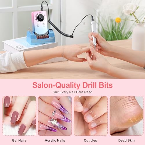 Electric 45000RPM Nail Drill Machine Rechargeable Portable Nail File Electric DIY Nail Drill Kit with Smart LCD Screen for Gel Nail Manicure and Pedicure Reflective Body etc (Gradient)