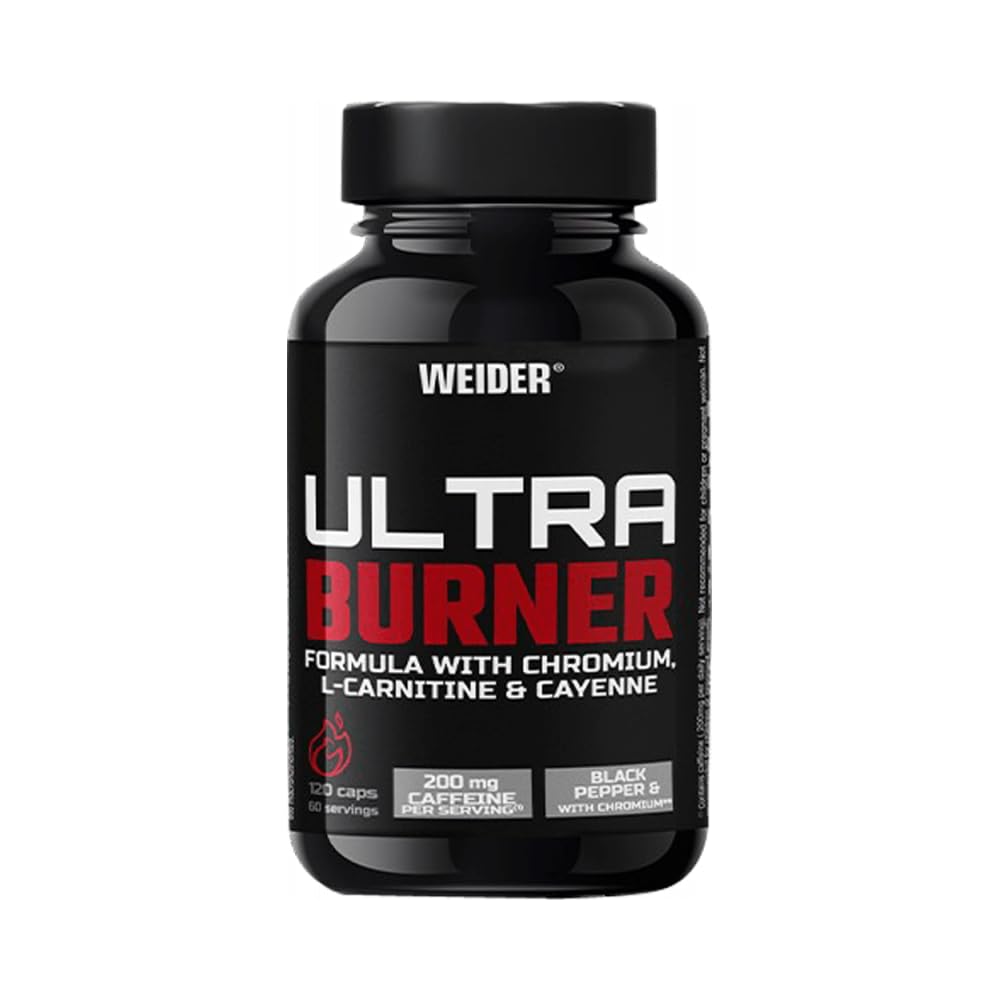 Weider Ultra Burner 120 caps. Powerful thermogenic Formula. with Plant extracts and Caffeine. L-Carnitine, Chromium and Vitamin B6. 100% Vegan