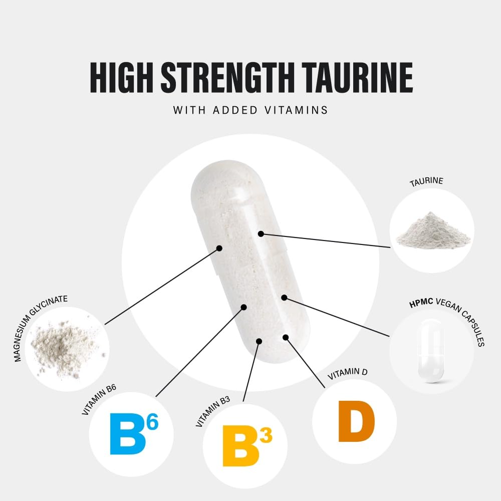 Taurine Supplement 1500mg Capsules Per Serving - Added Magnesium Glycinate, Vitamin B6, B3 and Vitamin D3-120 High Strength Taurine Capsules - (2 Capsules Per Serving)