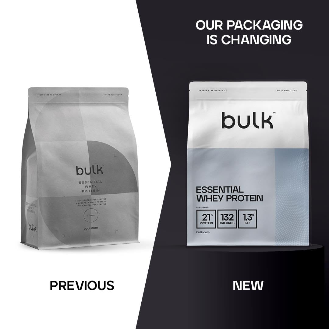 Bulk Essential Whey Protein Powder, Whey, Vanilla Flavour, 1kg, 28 Servings, Smooth and Creamy, Great for Shakes, Smoothies and Baking, Packaging May Vary