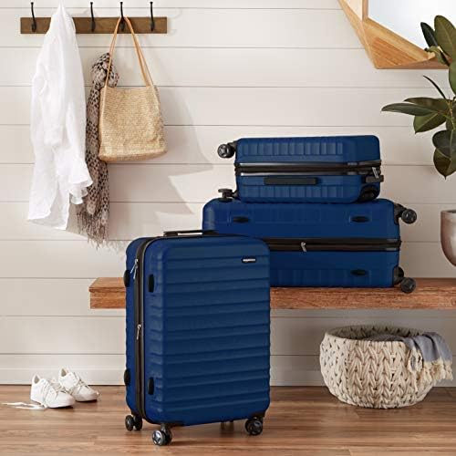Amazon Basics Hardside Luggage ABS Hard-Shell Spinner/Suitcase with 4 Wheels, 68 cm, Navy Blue