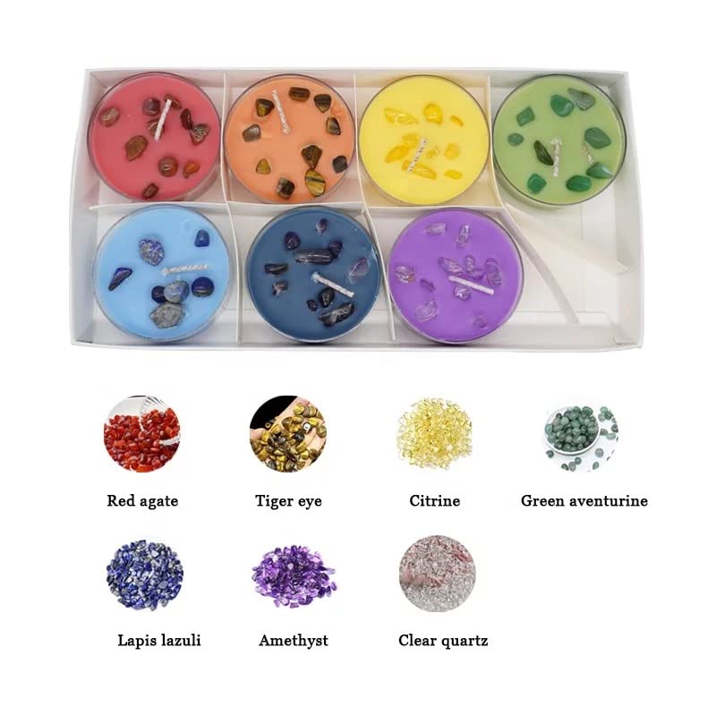 Serenity Crystals Chakra Candle Set - Beautifully Crafted Crystal Infused Candles for Meditation, Healing and Wellness a Suitable Gift for Chakra Spiritual Yoga Meditation, Includes Bracelet