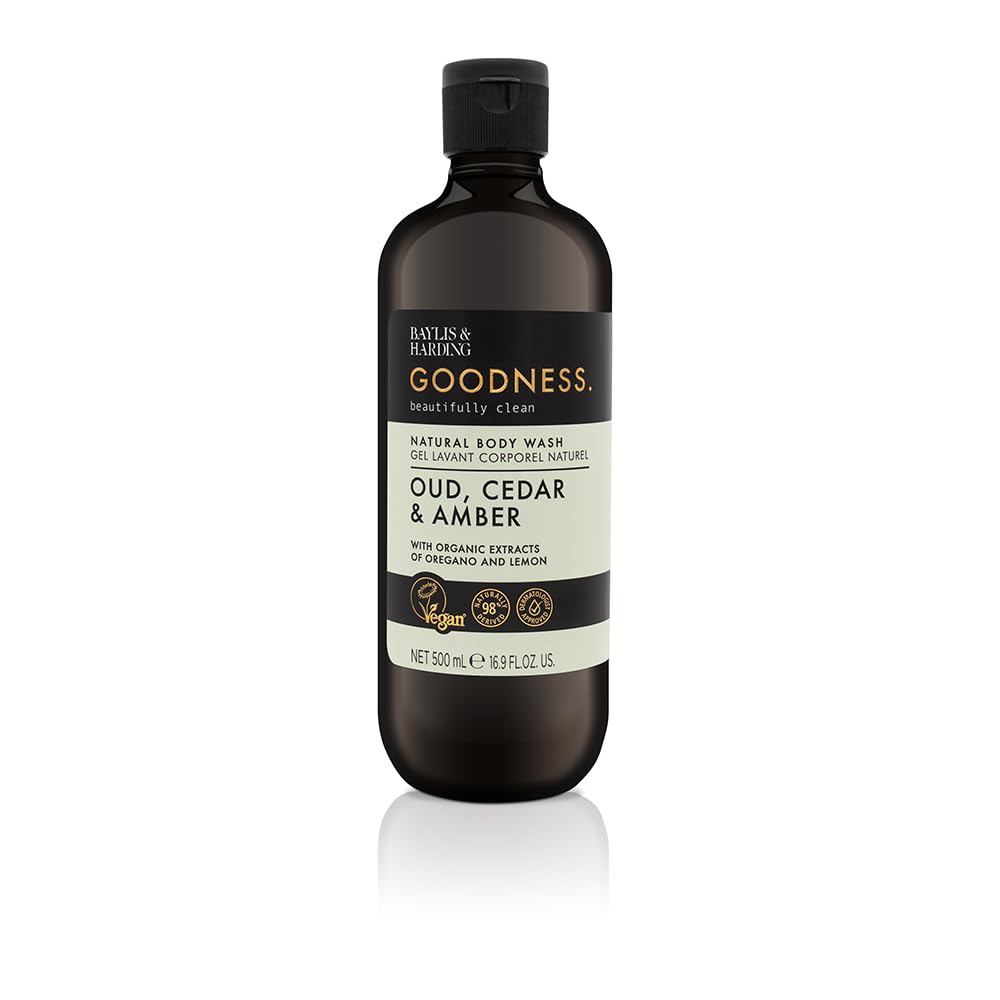 Baylis & Harding Goodness Oud, Cedar and Amber Body Wash, 500 ml (Pack of 3) - Vegan Friendly