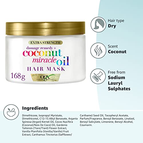 OGX Coconut Miracle Oil Extra Strength Penetrating Hair Oil for Dry, Damaged, and Frizzy Hair, Intense Hydration, Frizz Control, and Shine with Coconut Oil, Tiare, and Vanilla Bean Extracts, 100 ml