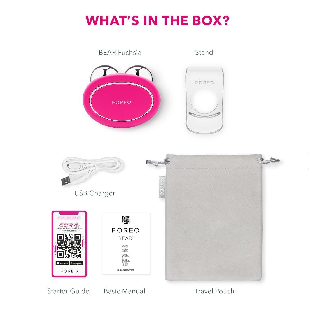 Foreo Bear Smart Microcurrent Face Device - Jaw Excerciser - Immediately Visible Non-Invasive Face Lift - Antiaging - Safe & Painless - Fuchsia