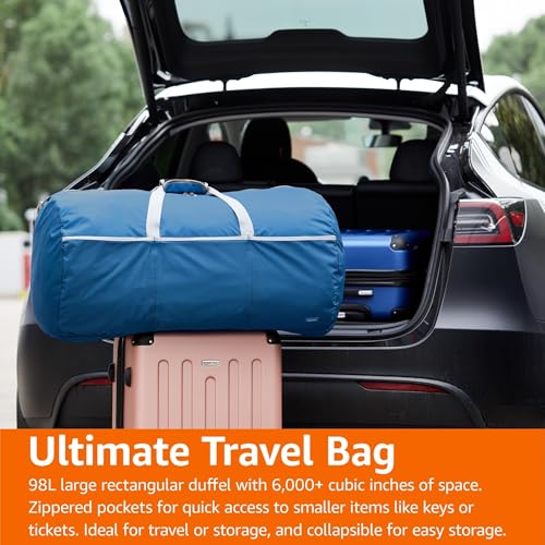 Amazon Basics Extra Large Duffel Bag (98L), Travel and Sports Equipment Bag with Multiple Zippered Pockets, Lightweight yet Durable Nylon Material, 23kg Weight Capacity, Navy Blue, 82 x 43 x 43 cm