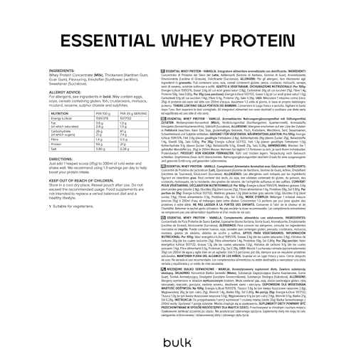 Bulk Essential Whey Protein Powder, Whey, Vanilla Flavour, 1kg, 28 Servings, Smooth and Creamy, Great for Shakes, Smoothies and Baking, Packaging May Vary