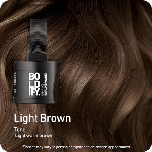 BOLDIFY Hairline Powder - Root Touch Up Hair Color for Gray Coverage - Bald Spot Concealing Hair Powder for Women and Men - 48-Hour Stain-Proof - Light Brown