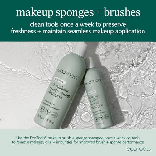 EcoTools Makeup Brush and Sponge Shampoo, Removes Makeup, Dirt, & Impurities From Makeup Brushes & Makeup Blending Sponges, Fragrance-Free, Vegan, & Cruelty-Free, 6 fl.oz./ 177 ml, 1 Count