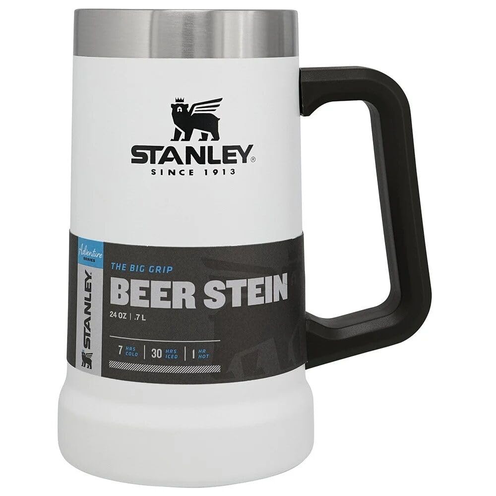 Stanley Adventure Vacuum Beer Stein 0.7L - Travel Mug Keeps Drinks Cold For 7 Hours - Stainless Steel Thermal Cup With Handle - Dishwasher Safe - Polar White