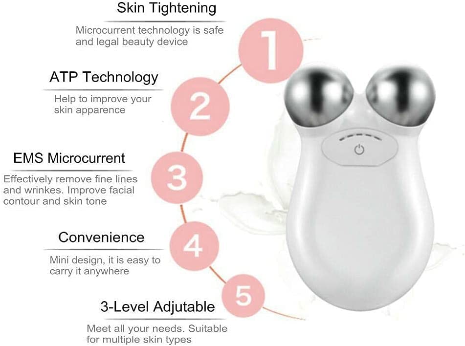 USB Mini microcurrent face lift Skin Tightening Rejuvenation Spa For facial wrinkle remover toning device Beauty Massage machine (Angel white)