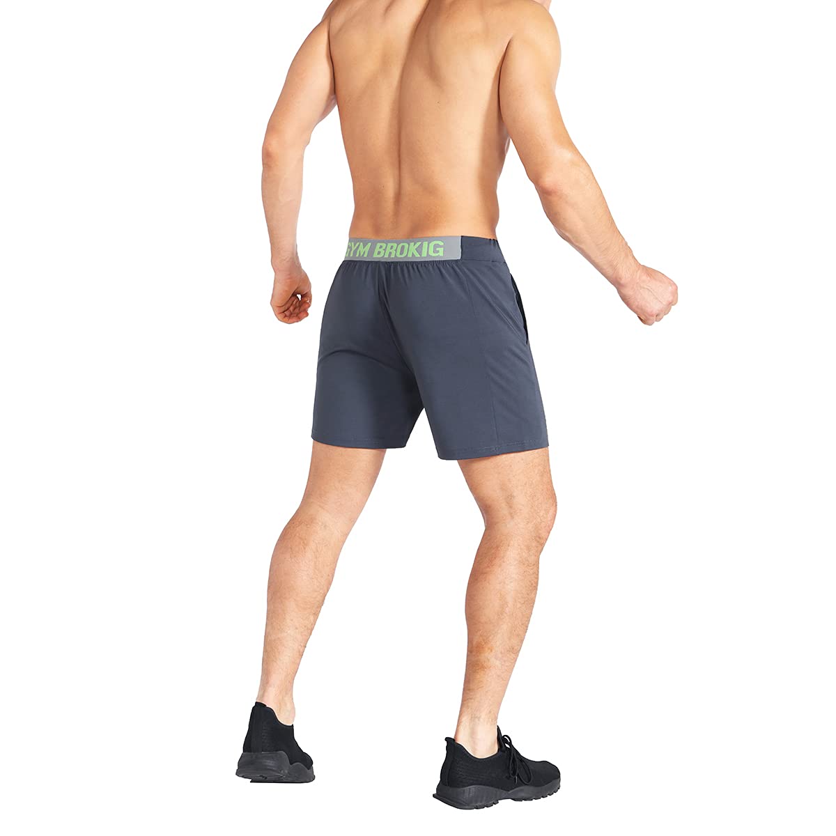 BROKIG Mens Stretch Gym Shorts, Lightweight Running Sport Training Workout Fitness Short Slim with Zip Pocket (XL,Dark Grey)