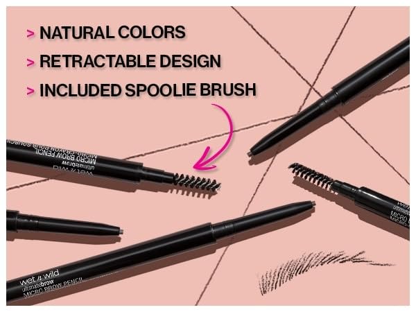 Wet n Wild, Ultimate Brow Retractable Pencil, Triangular and Ultra-precise Pencil Point, Pigmented Color that Perfectly Defines and Shapes Brows, Medium Brown