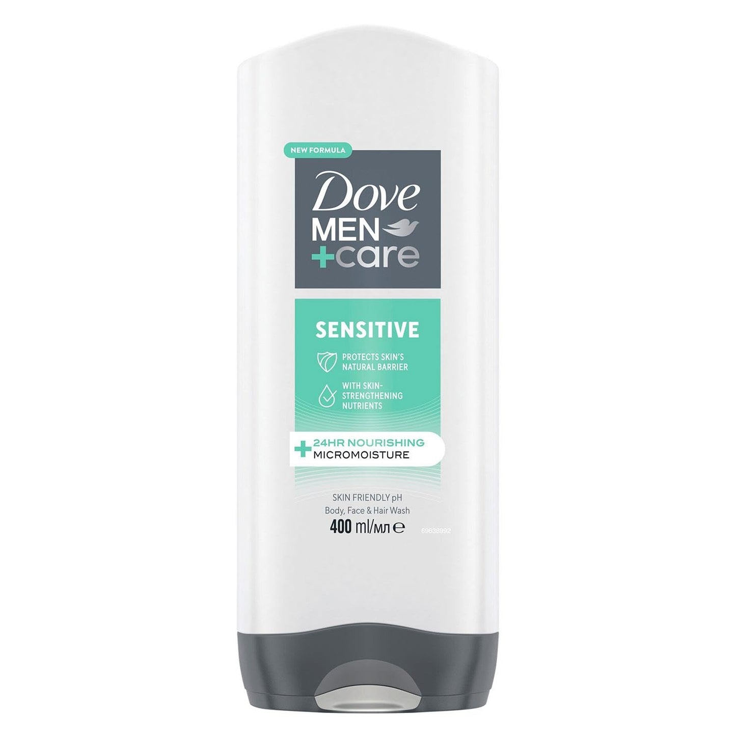 Dove Men+Care 3-in-1 Body, Face & Hair Wash Hydrating Sensitive Provides 24 Hour Nourishment with Clean and Calm Scent of Fresh Mint and Cedar Body Wash for Men, 400ml Pack of 3