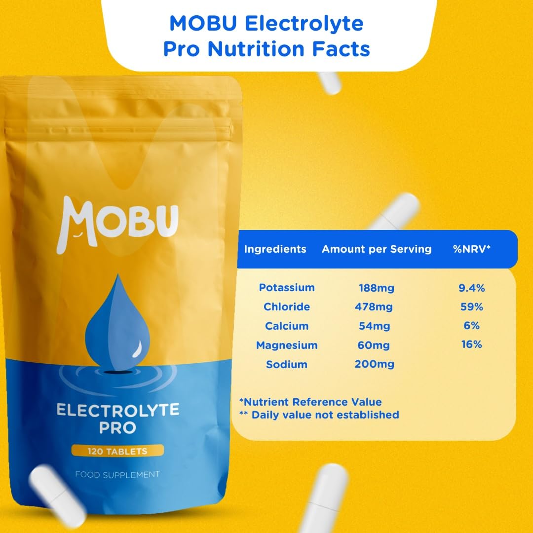 Electrolyte Pro 120 Tablets with Potassium, Calcium, Magnesium and Sodium | Salt Replacement, Cramp & Hydration Recovery | Salt Tablets | Vegan | GMP Approved | MOBU UK
