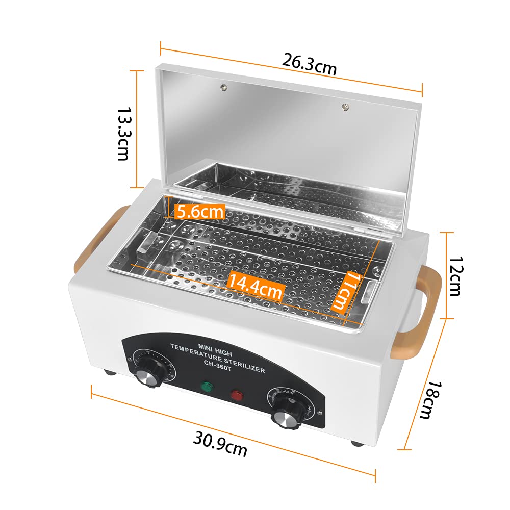 High Temperature Metal Tool Cleaning Box Dry Heat Sterilizer with Timer Manicure Pedicure SPA Salon Barber Equipment for Dentist Clinic Lab Sundry Beauty Hair Cut Nail Metal Tools(UK Plug)