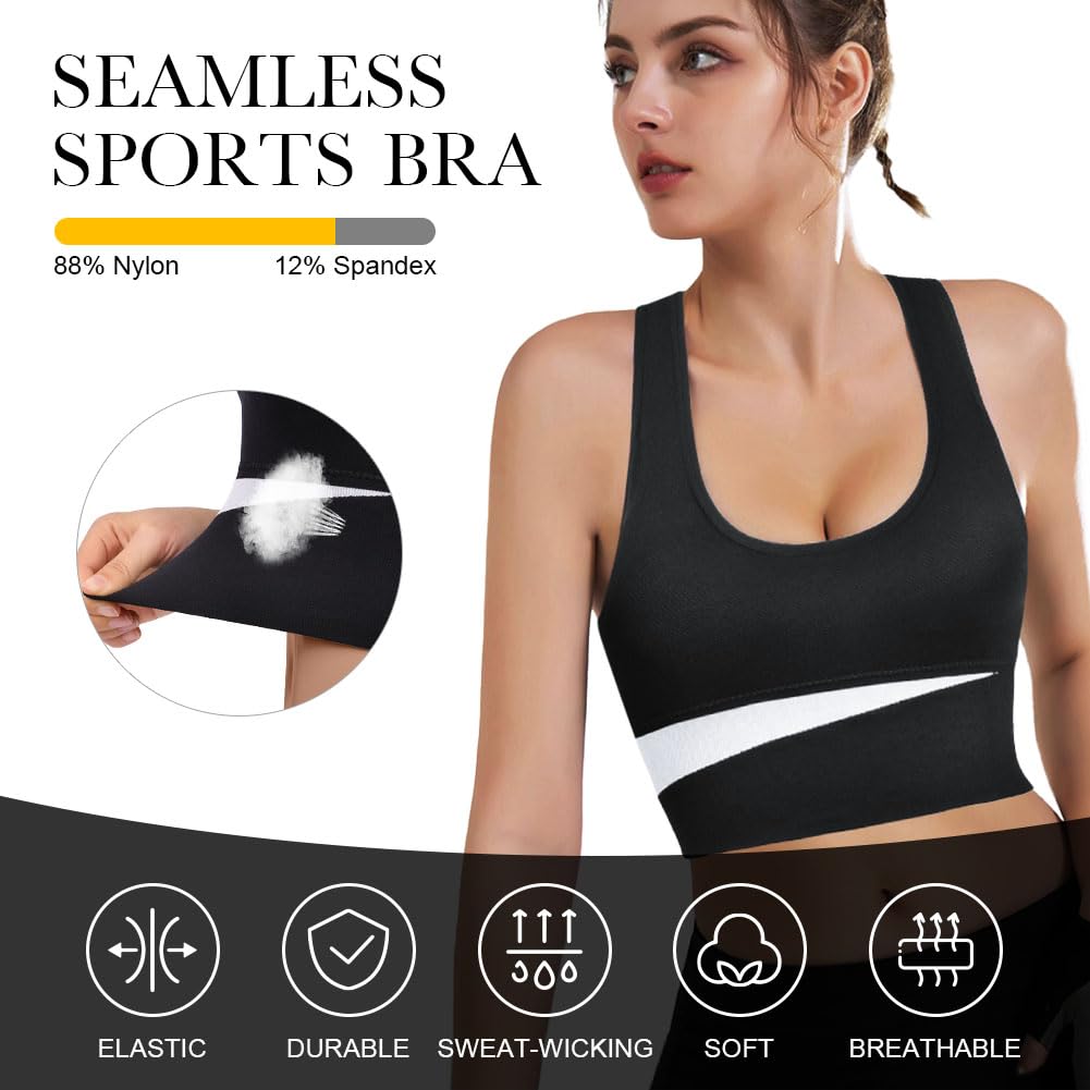 AUYAO Racerback Sports Bra, Sports Bras for Women, Padded Seamless Activewear Bras, Seamless Sports Bra Wirefree Yoga Bra, Super Comfort Bra for Yoga Gym Workout Fitness