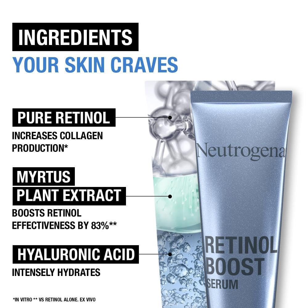 Neutrogena Retinol Boost Facial Serum (1x 30ml), Clinically-Proven Face Serum to Target the Visible Signs of Ageing, with Retinol for Brighter, Younger-Looking Skin