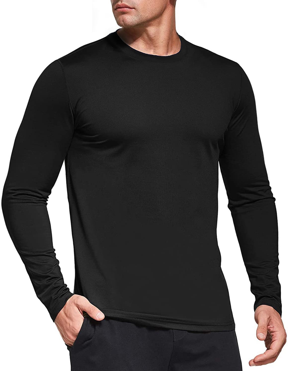 Long Sleeve Workout Shirts for Men - Dry Fit Long Sleeve T-Shirts Moisture Wicking Running Fitness Sports Athletic Crew Tee Tops Black/Navy/Red-3P05-XL