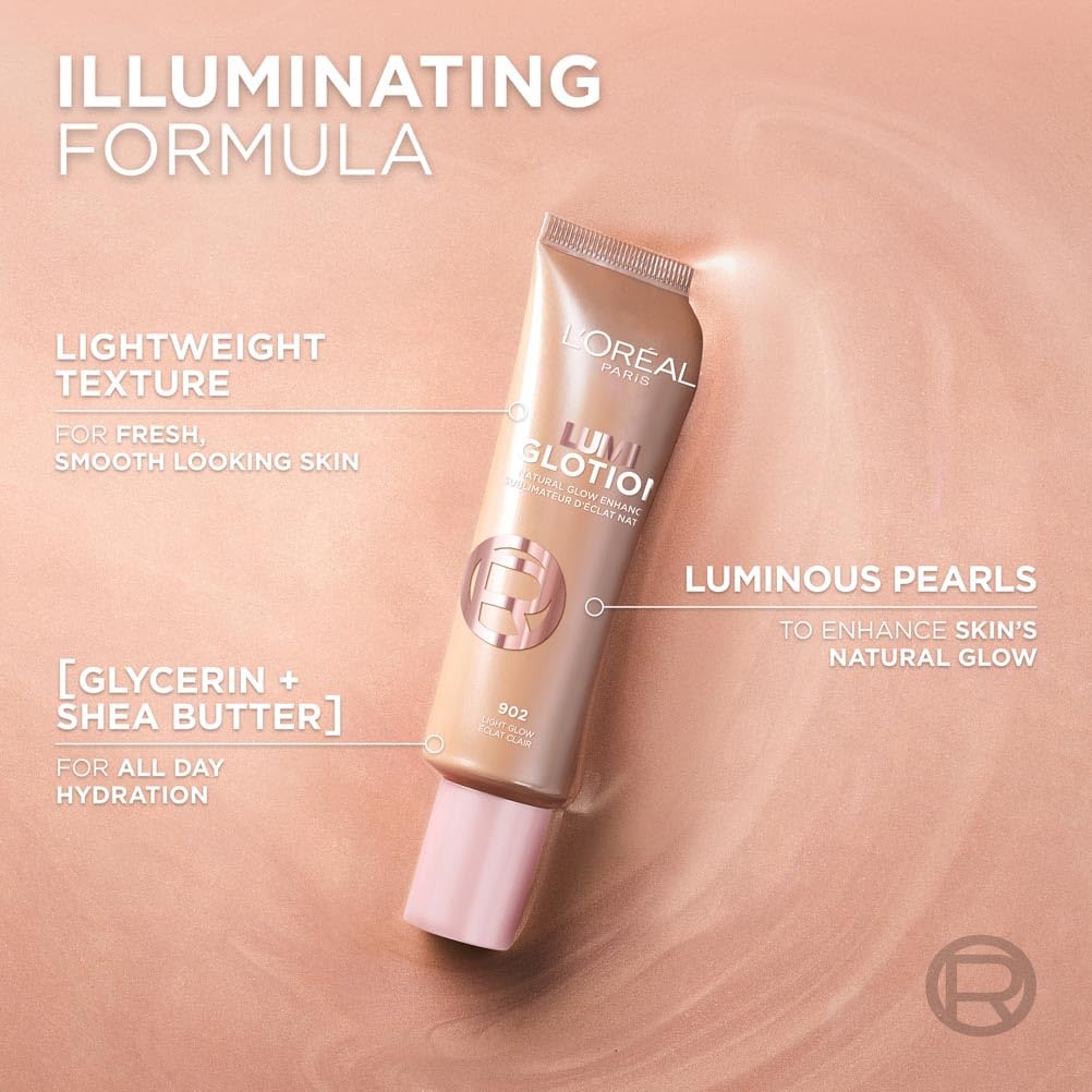 L'Oréal Paris Glow Enhancer, 24h Hydration with Shea Butter and Glycerin, Paradise Lumi Glotion, Shade 902: Light Glow, 40 ml