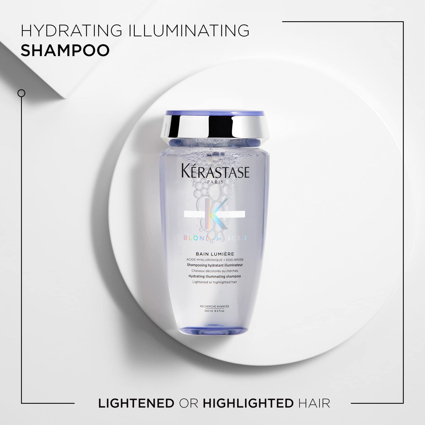 Kérastase Blond Absolu, Hydrating Illuminating Shampoo, For Lightened, Highlighted and Grey Hair, With Hyaluronic Acid & Edelweiss Flower, Bain Lumiere, 250ml
