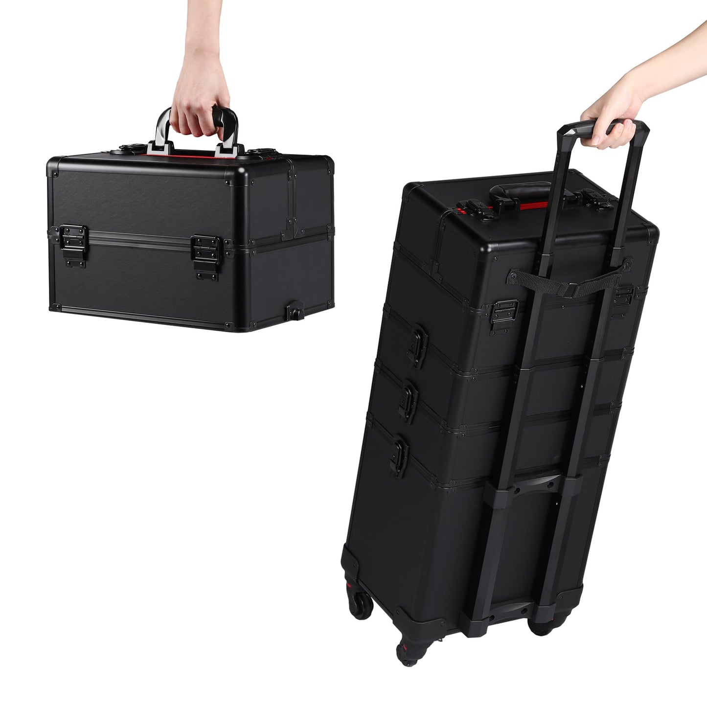 Yaheetech Professional Large 4-in-1 Makeup Vanity Case Beauty Cosmetics Organiser Rolling Case Hairdressing Trolley with Key Locks, 4 Tiers, All Black