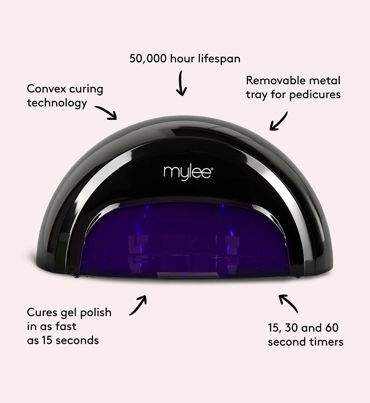 Mylee Complete Professional Gel Nail Polish LED Lamp Kit, 4x Colours, Top & Base Coat, PRO Salon Series Convex Curing® LED Lamp, Prep & Wipe, Gel Remover (Black Lamp)