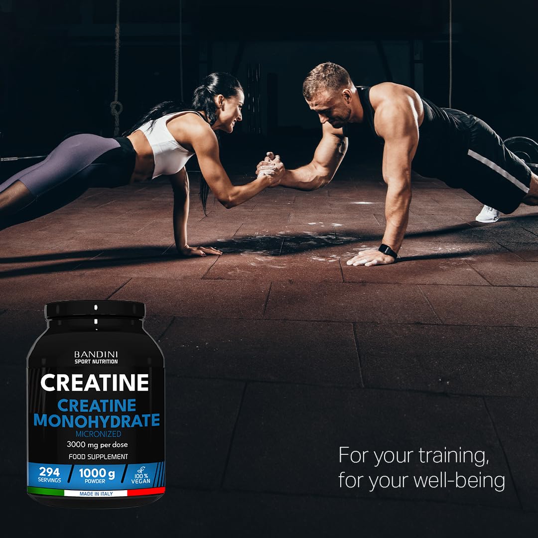 Bandini® Creatine Monohydrate Powder 1kg/1000g | Pure Creatin Micronised | Improve Training, Sports, Gym, Pre Workout, Physical Performance and Recovery | Muscle Power & Strength | 100% Vegan | No GMO