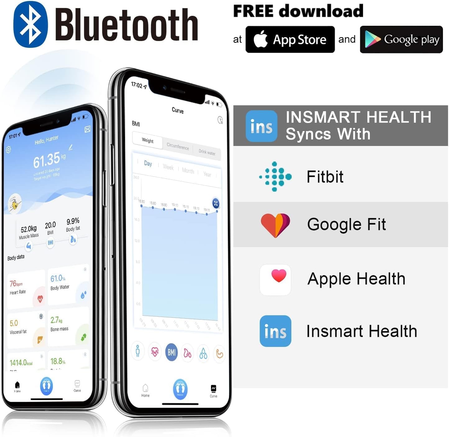 Bluetooth Body Fat Scales, INSMART Smart Digital Bathroom Weight Weighing Scales for Body Composition Analyzer with Smart APP, Body Composition Fitbit Scales for Fitness (ST/LB/KG)