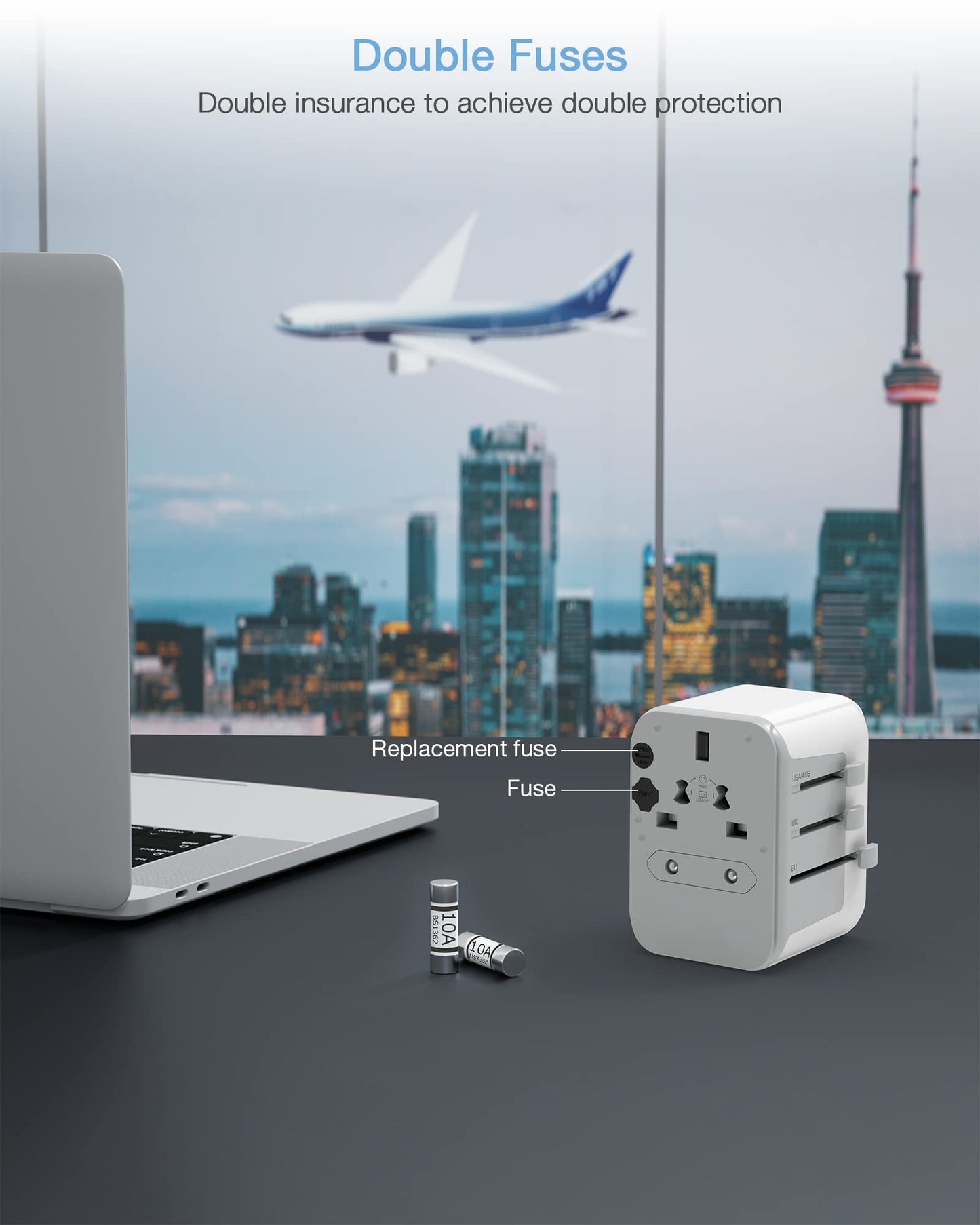 TESSAN Universal Travel Adapter Worldwide with 2 USB C and 2 USB A Ports, Universal Plug Adaptor UK to World, International Travel Adapter for Multi Countries EU, USA, UK, Australia, Thailand etc.
